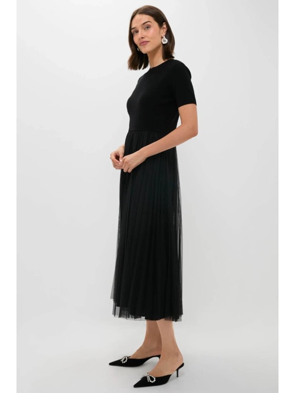 NWT Tuckernuck POMANDER PLACE Welton in Black Pleated Mesh Midi Dress M
